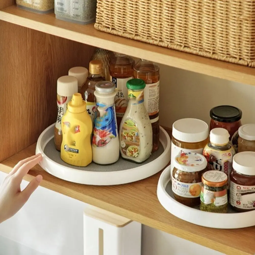 

360 Degree Rotating Round Spice Rack Single/Double Layer Large Capacity Kitchen Storage Rack Makeup Organizer Non-Slip