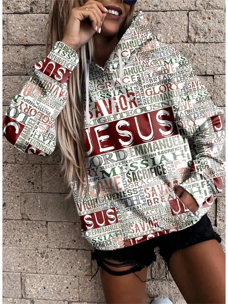 Jesus Christian Hoodies Women Fashion Hoodie Letter Print Sweats Harajuku Coats Women Sweatshirt Gym Pullovers Women's Clothing