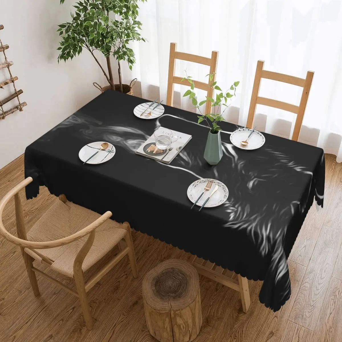 Rectangular Fitted Black Wolf Table Cloth Oilproof Tablecloth Outdoor 40