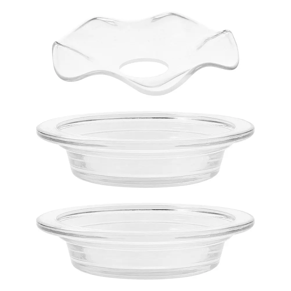3Pcs Transparent Glass Wavy Wax Warmer Dish Aromatherapy Plate Essential Oil Melting Tray Replacement Burner Spa Home