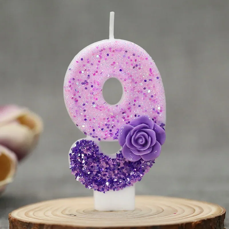 0 1 2 3 4 5 6 7 8 9 Geburtstagskerze 1 Jahre Lila Blumen Geburtstagskerzen für Kuchen Lila Kindergeburtstagskerzendekoration