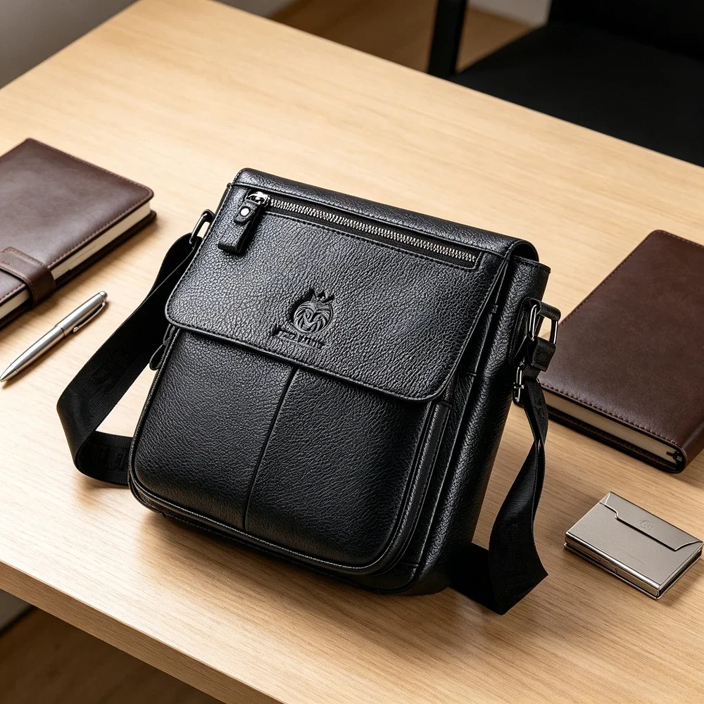 Men Genuine Leather Crossbody Shoulder Bag Vintage Flap Messenger Bag Multi Pocket Casual Daily Travel Side Bag for Male