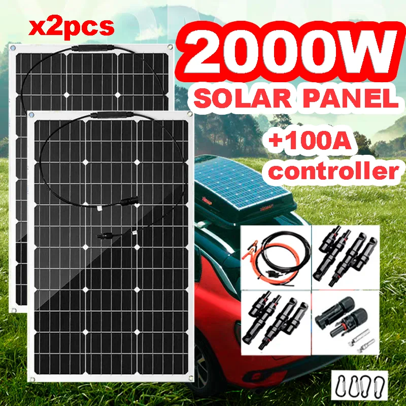 2000W 18V Flexible Solar Panel Charging Panel Photovoltaic Cell System Components High Efficiency Portable Power Bank  RV Yacht