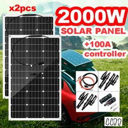 2000W 18V Flexible Solar Panel Charging Panel Photovoltaic Cell System Components High Efficiency Portable Power Bank  RV Yacht