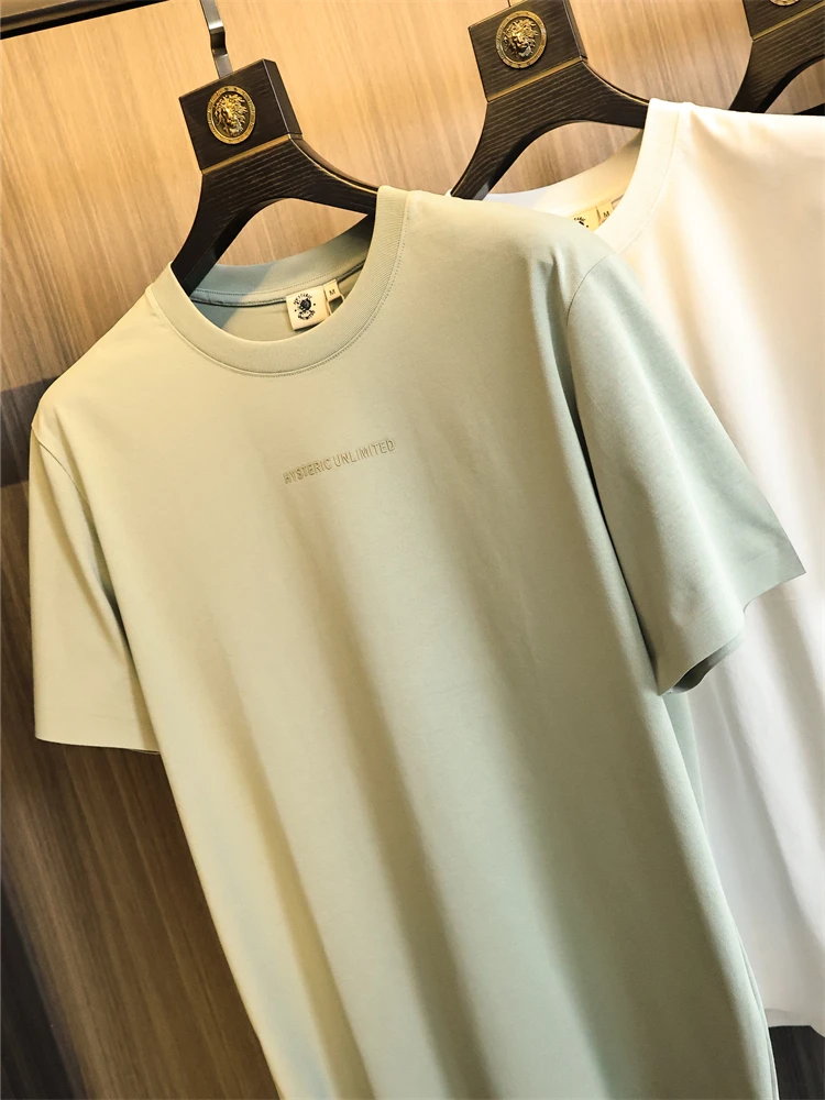 Seamless Pressing Glue Process Summer Men's Letter Print Fashion round Neck Short Sleeve T-Shirt Cotton Loose Fit Modern Style