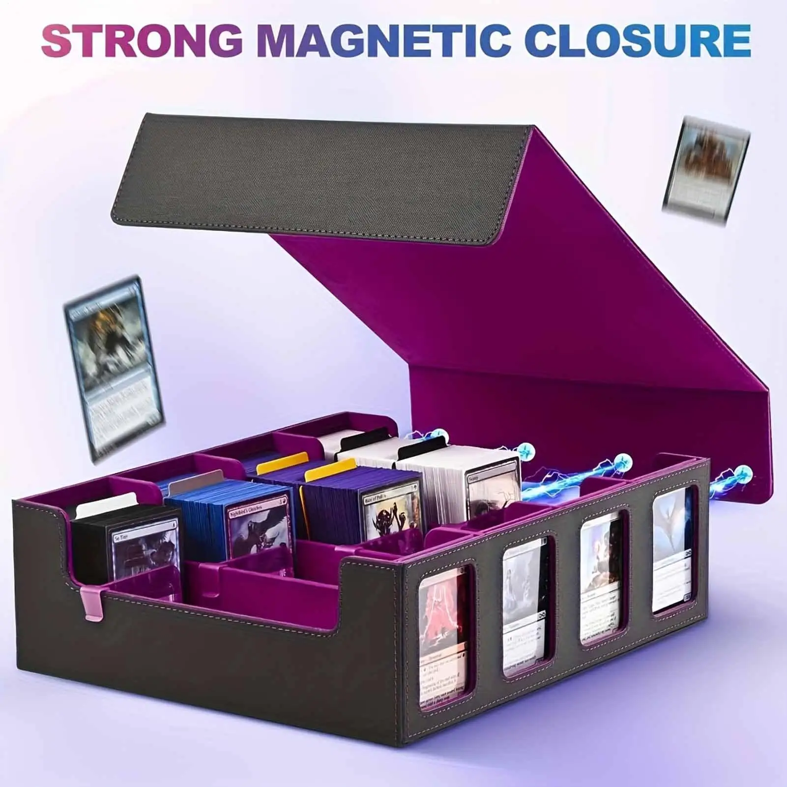 Card Deck Case Card Organizer Removable Lid 4 Row Container With Sleeves Supporters Dividers For Collection Display Living Room