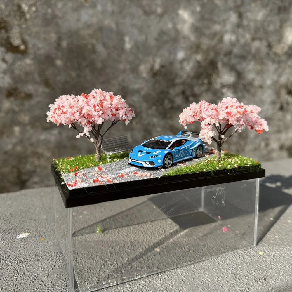 Brand New 1:64 Sakura Scene Acrylic Display Box With LED Light Home Decor Stand Mini Figurine Shooting Scene Boy Collection Gift