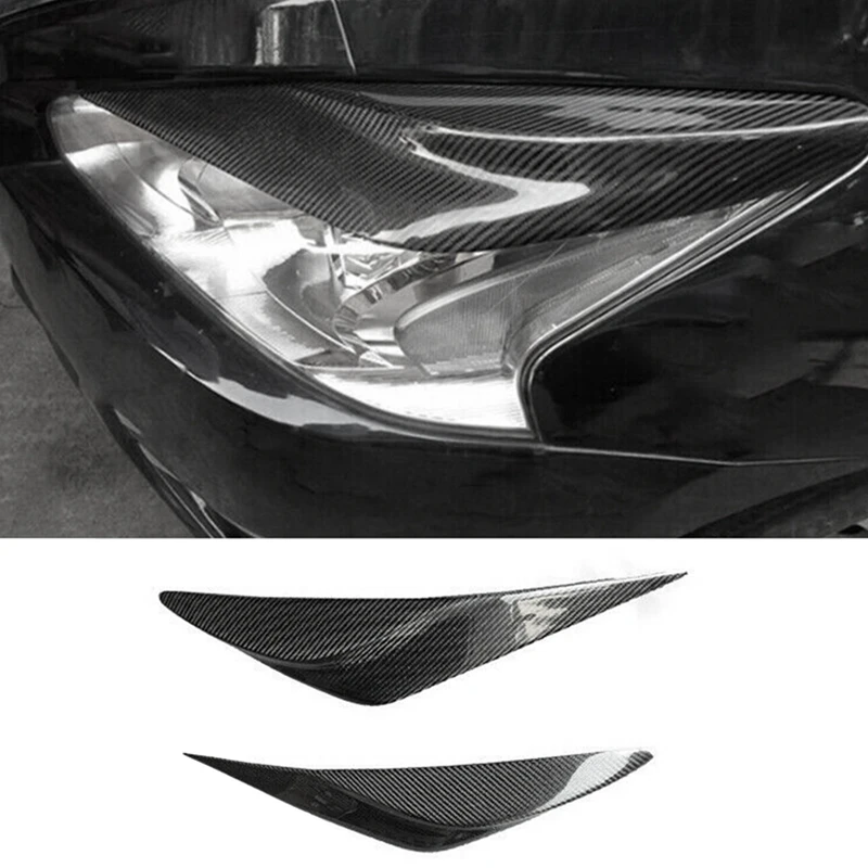 For Nissan Altima Teana 2013-2015 Dry Carbon Fiber Front Headlight Lamp Eyebrow Trim Cover Eyelid Molding Strip