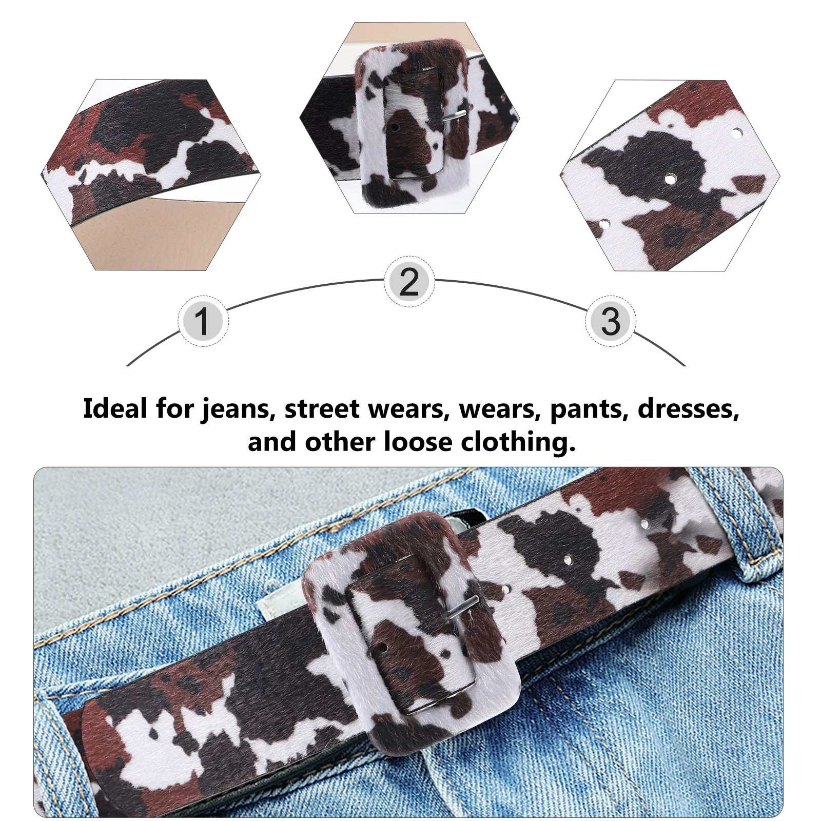 Belt Dress Belts for Women Jeans Cow Pattern Waist Mens Pants Faux Wristband PU Decor Fashion