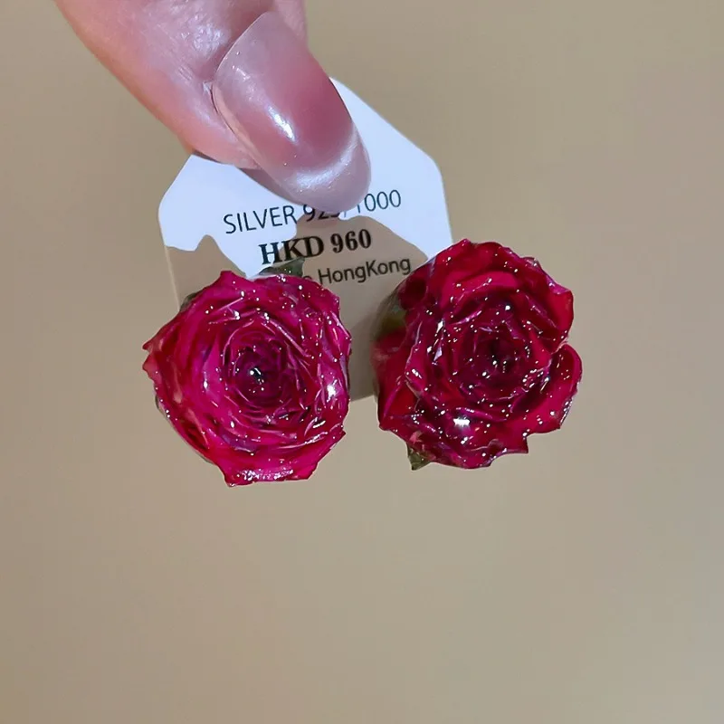 Minar Unique Design Real Dye Flower Rose Dangle Earrings for Women Mujer Handmade Dispensing Statement Wedding Party Jewelry