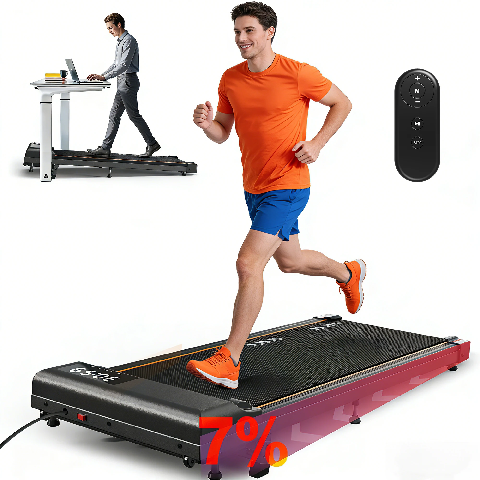 Tapis de marche 2,25 CV, vitesse 1-6 km/h, tapis de course inclinable, capacité 100 kg, surface de course à 7 couches pour la maison