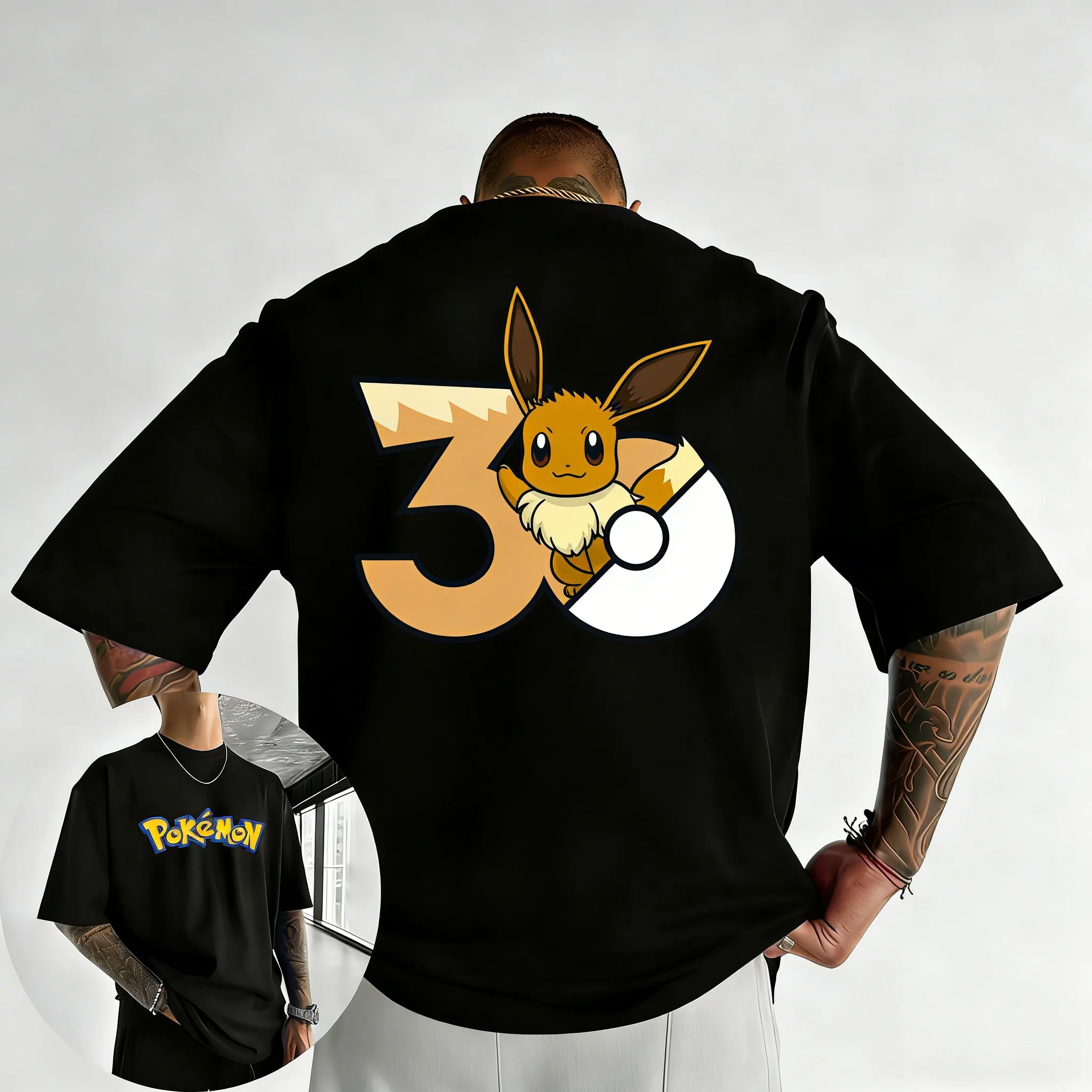 camiseta-estampada-pokemon-30º-aniversario-eevee-2026-nova-colecao-verao-masculina-e-feminina-tendencia-y2k-solta-e-casual-manga-curta