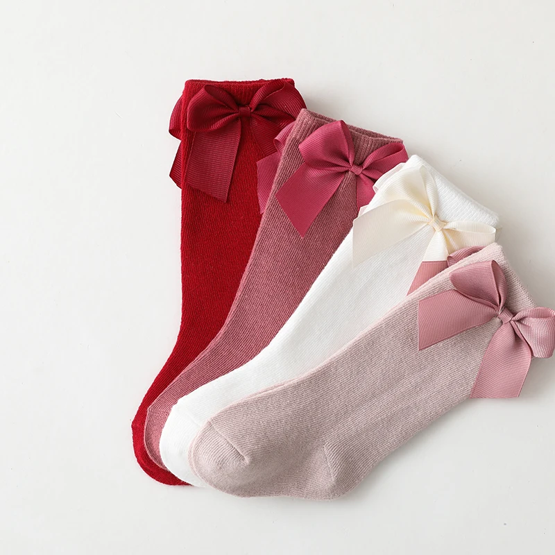 Casual Baby Toddlers Socks Autumn Winter Children Girls Knee High Long Sock Cotton Big Bow Spanish Style Kids Floor Socks