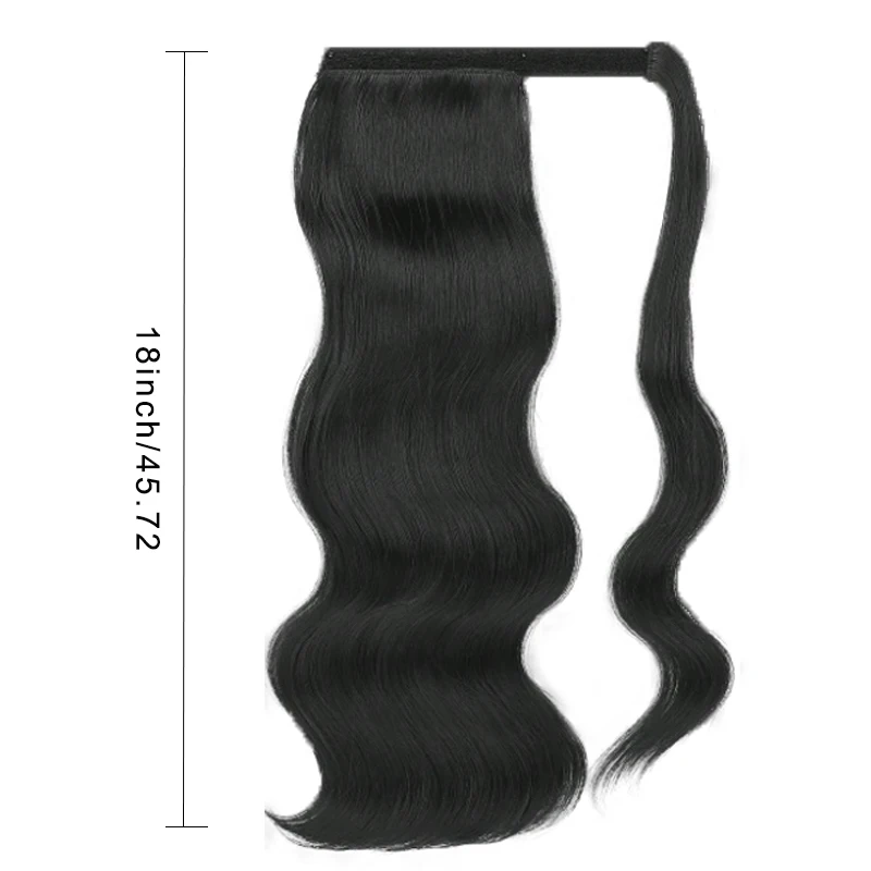 18 Inch Heat Resistant Wavy Synthetic Hair Magic Tape Curly Ponytail Wrap Around Hair Extension for Daily Wear