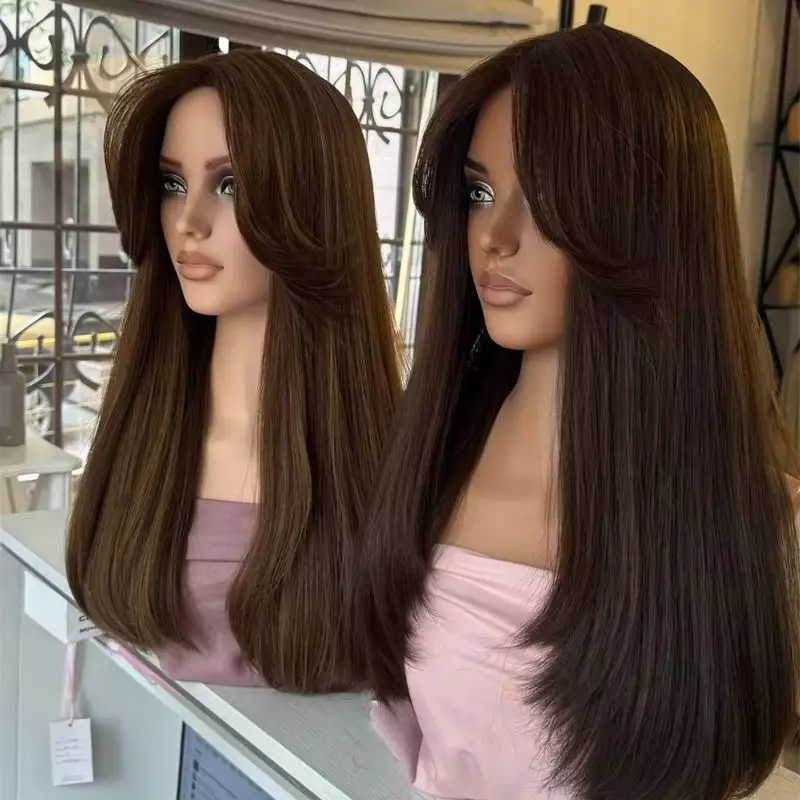 Ombre Brown Synthetic Lace Front Wig Swiss HD Lace Wig Soft Straight Wig riginal Factory Cheap Wigs High Quality Wig Free Part