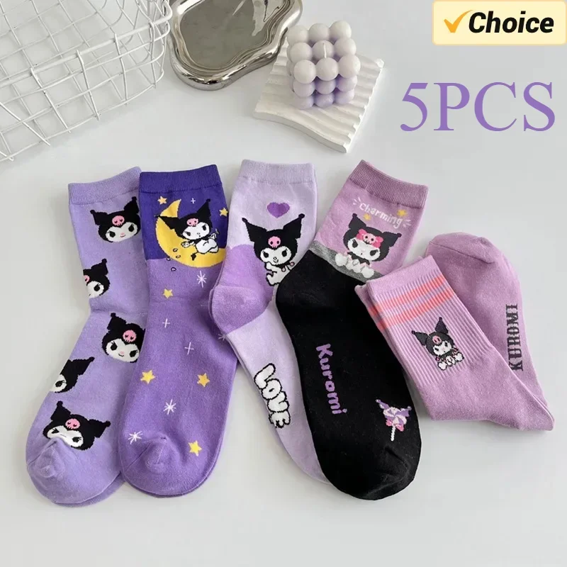 HelloKitty Cinnamoroll Kuromi Girls Socks  Korean Spring and Summer Cartoon Student Breathable Mesh Mid Soft Cotton Length Socks