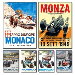 Vintage Car Races Monaco Prix F1 Racing Poster Canvas Painting F1 Grand Prix Edition Racing Wall Art Pictures Home Decor