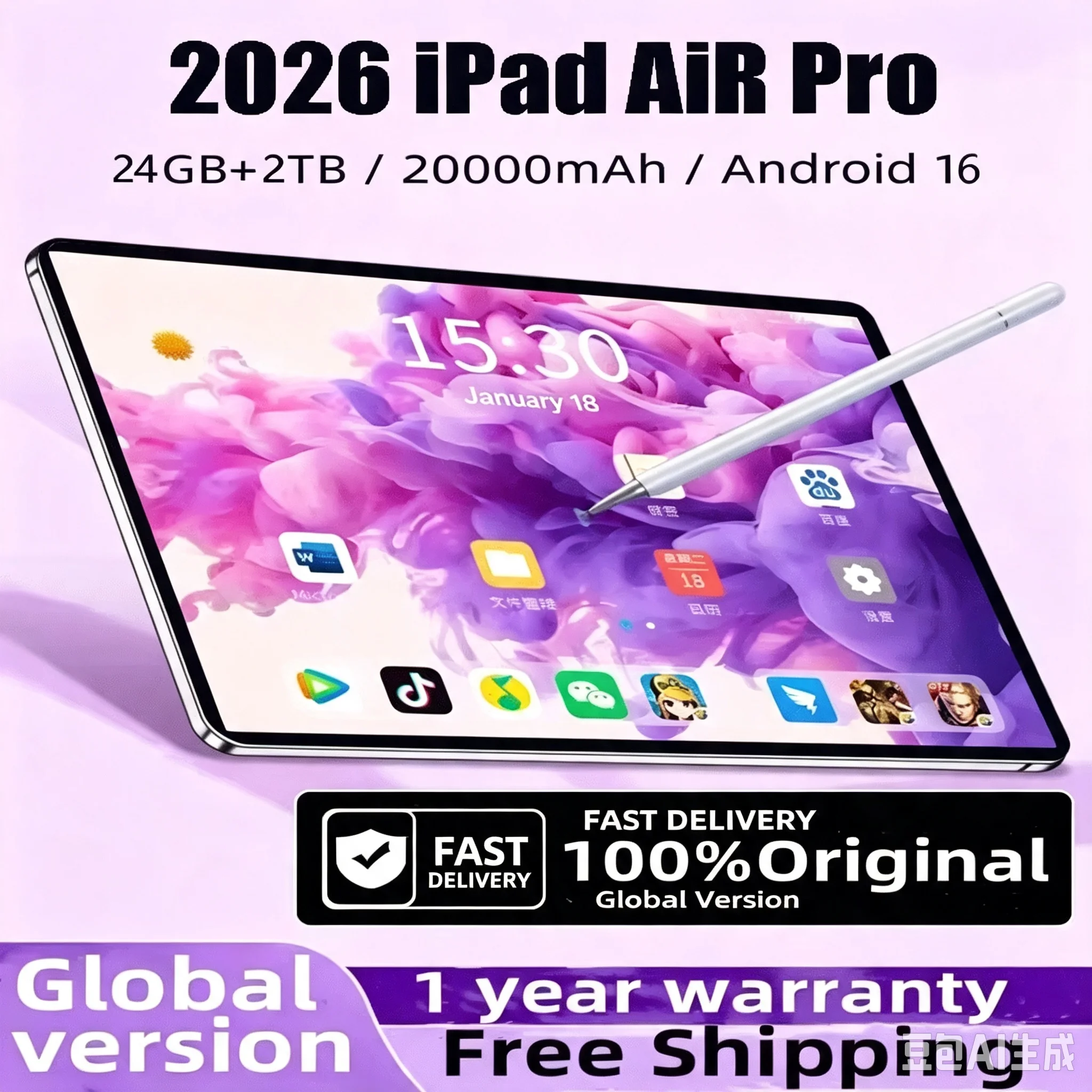 Image of 2026 Global Original Tablet iPad Air PRO 11 Zoll Android 16 24GB+2TB 20000mAh 5G Dual SIM-Karte WiFi GPS HD 4K Mini-PC-Tablet