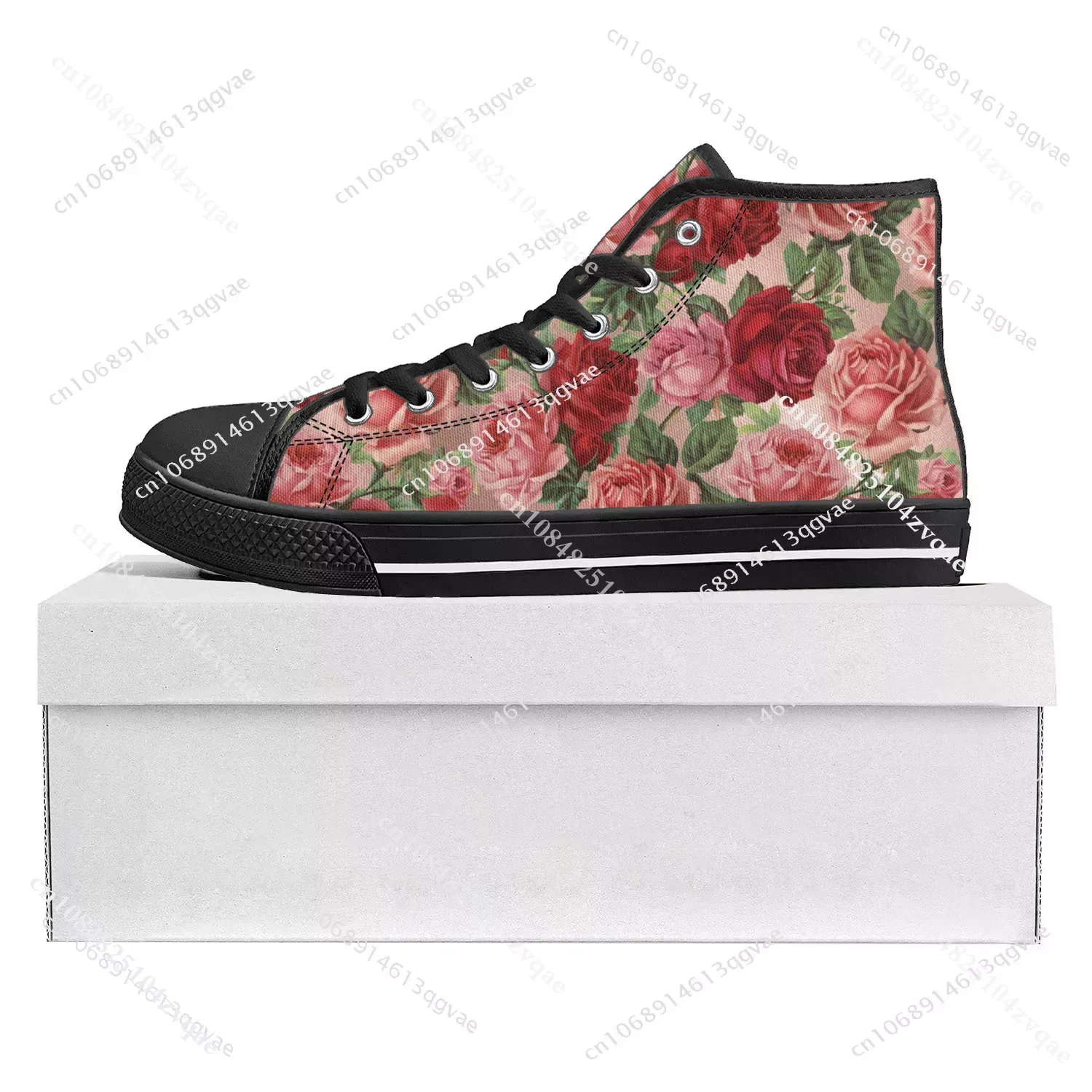 Rozenpatroon Ontwerp Hoge Top Hoge Kwaliteit Sneakers Heren Dames Tiener Canvas Sneaker Op Maat Gemaakte Schoen Casual Paar Schoenen