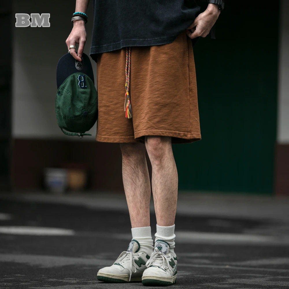 Korean Streetwear Plus Size Basketball Shorts Men Summer Batik Washed Slubby Cotton Casual Pants Harajuku Fashion Thin Shorts