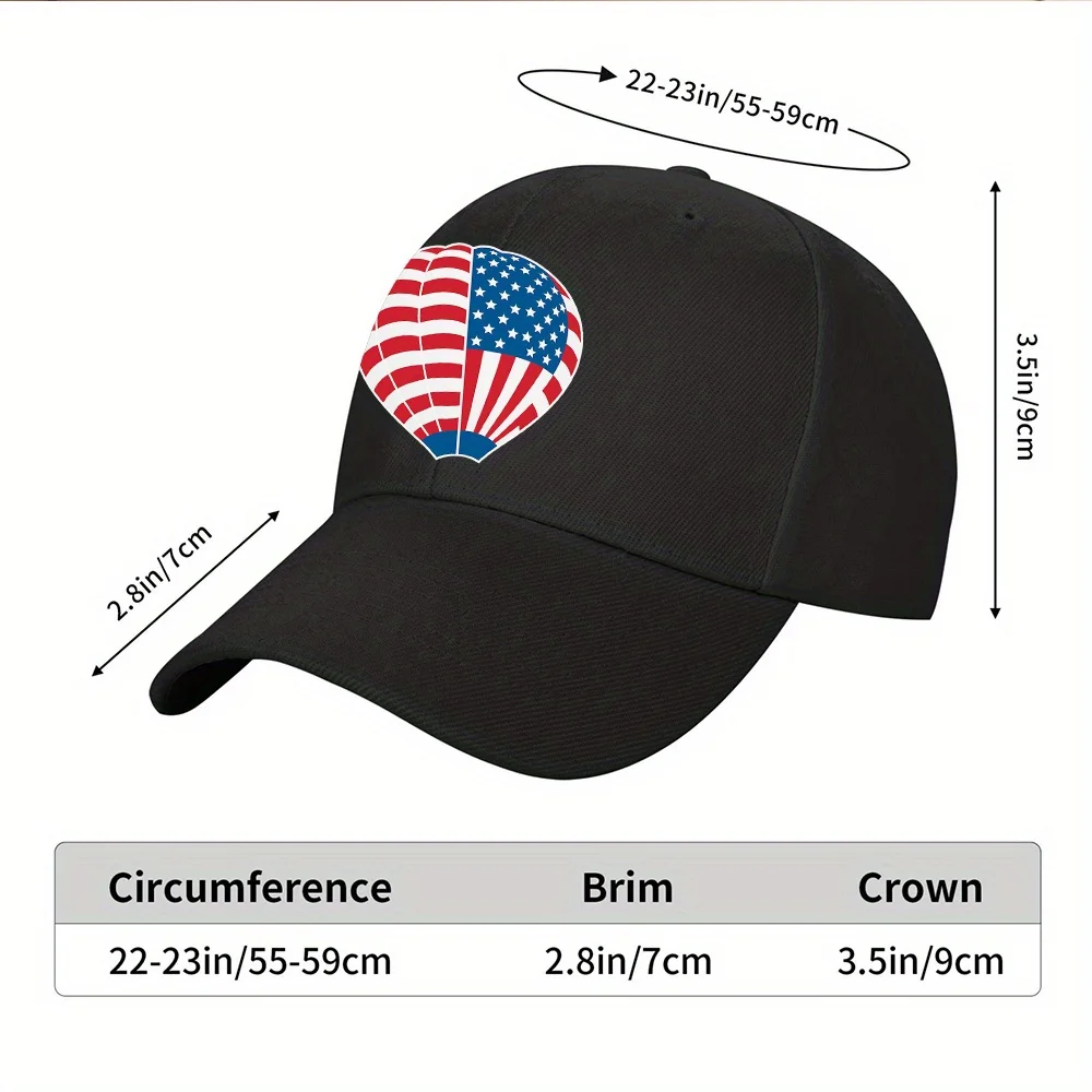 Hot Air Balloon American Flag Baseball Cap USA Patriotic Adjustable Polyester Outdoor Unisex Hat