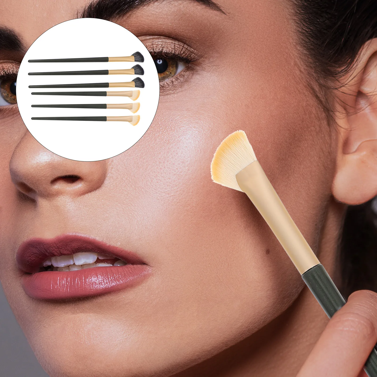 6 pezzi Set di pennelli per contorno naso Strumento per eyeliner angolato per applicazione di correttori per trucco occhi di precisione Donne Ragazze Doppio attacco