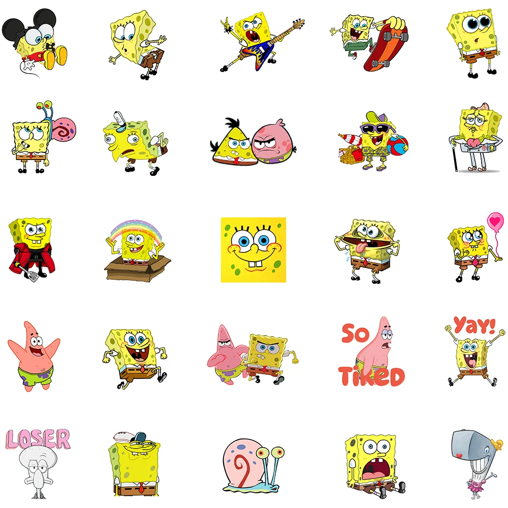 50cs SpongeBob Stickers Waterproof Vinyl Stickers for Water Bottle Luggage Bike Car Decals (Disney,Nickelodeon))