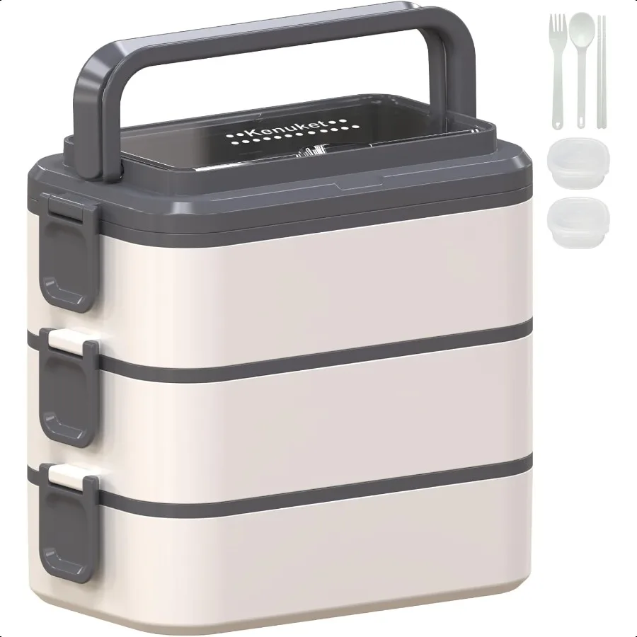 

Stackable Bento Box Adult Lunch Box 3000ML Large Capacity OntheGo 3 Layers Leakproof Microwave Safe Lunch Containers with Utens