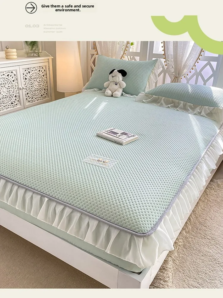 

Summer Ice Silk Bed Canopy Single Piece Naked Sleep Cooling Mat Three Piece Set Mattress Protector Dustproof Full Wrap Bed Cover
