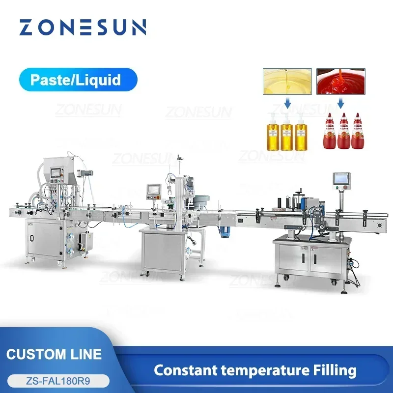 ZONESUN ZS-FAL180R9 السائل لصق ملء السد آلة وضع العلامات خط الإنتاج غطاء برغي زجاجة مستديرة تسمية قضيب