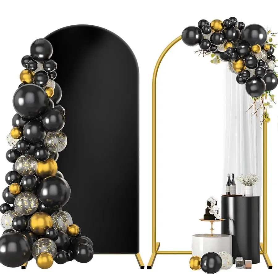 

Arch Backdrop Stand and Cover Set 7.2 ft, Wedding Arch Stand with Black Cover for Party, Birthday, Wedding, Bridal Shower, Baby