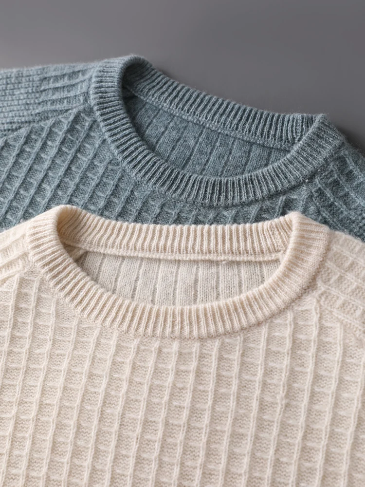 

Knitted Jacquard Men's 100% Merino Wool Pullover Sweater O-neck Casual Clothing Autumn Winter Solid Color Long Sleeve Warm Tops