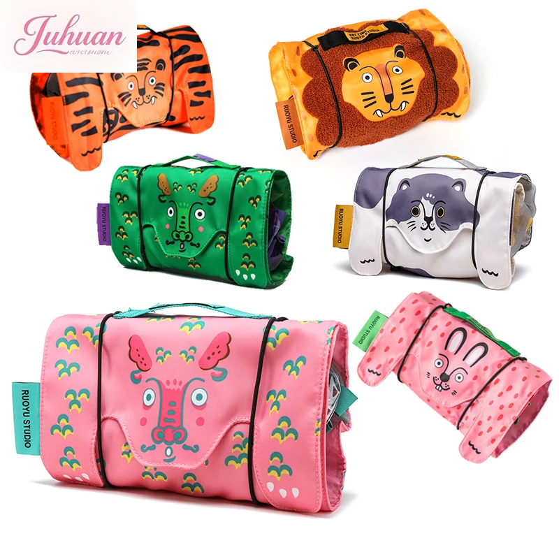 Cute Cartoon Portable 4-in-1 Large Capacity Cosmetic Bags Set Removable Travel Storage Pouch for Women's Makeup and Toiletries