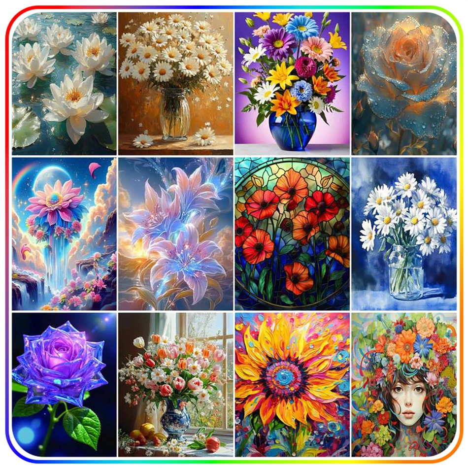 

SDOYUNO Diamond Painting Kits Flowers Drawings With Diamonds Full Square Round Drill Diamond Art Accessories Embroidery Wall Art