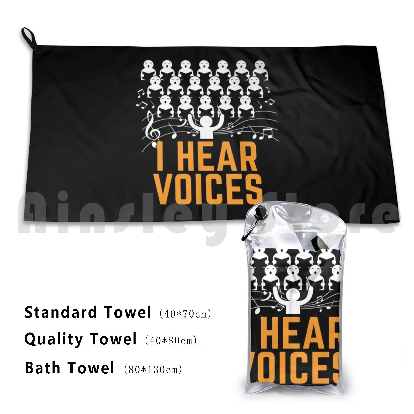 I Hear Voices Choir Music Teacher Gift Beach Towel Quick Dry Quality Towel Musical Notes I Hear Voices Choir Choirmates