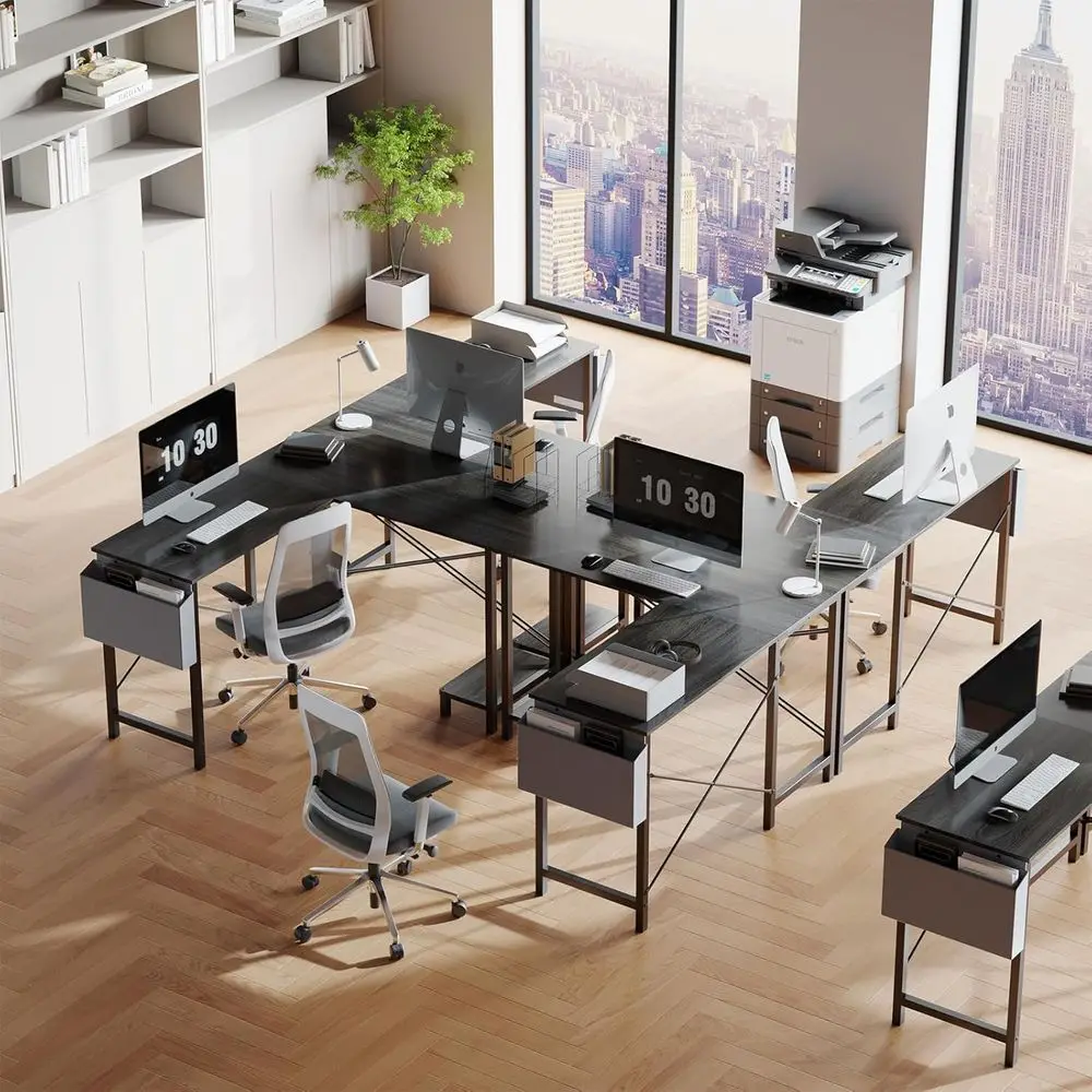 L Shaped Desk Computer Gaming Corner Table 50 Inch Home Office Writing Student Work PC Workstation with Side Storage Bag CPU Sta