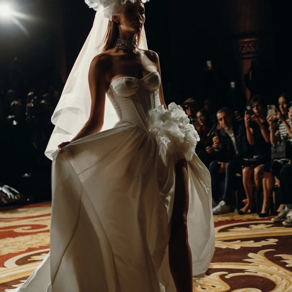Cathy สีขาว 3D ดอกไม้ตกแต่ง Veil vestidos de Noche ด้านข้าง Taffeta After PARTY ความยาวที่กําหนดเองพรหมชุด 2024