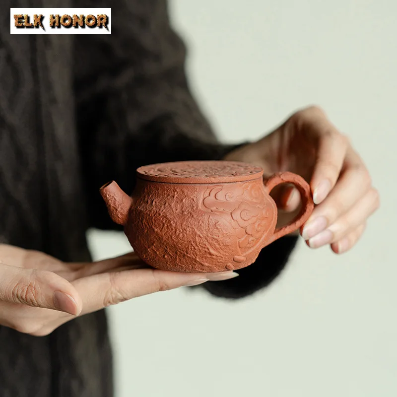 120ml Handmade Curium Nail Teapot Retro Old Red Pottery Clay Pot Tea Brewing Kettle Chinese Kung Fu Tea Tea Ceremony Ornaments