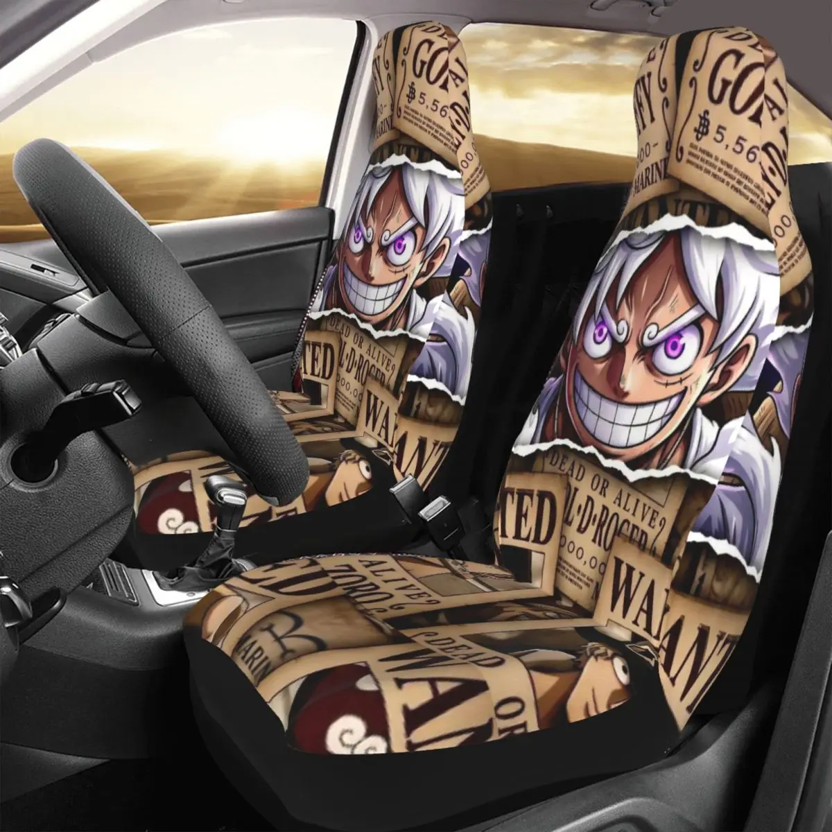 One Piece Luffy Gear 5 Wanted Universal Car Seat Cover Four Seasons Travel Car Seat Covers Polyester Hunting view 3