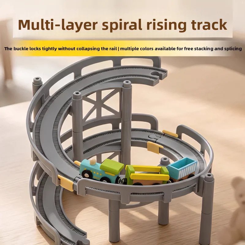 Multi-layer Climbing Spiral Wooden Track Wooden Train Track Accessories Compatible with Brand Wooden Track Railway Toys