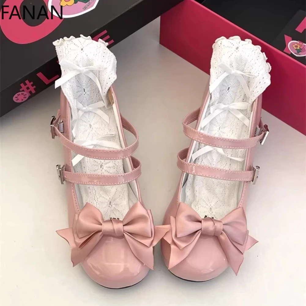 

2025 New Sweet Lolita Shoes High Heel Platform Cute Lace Bow Girl Single Shoes Waterproof Breathable Casual Sandals