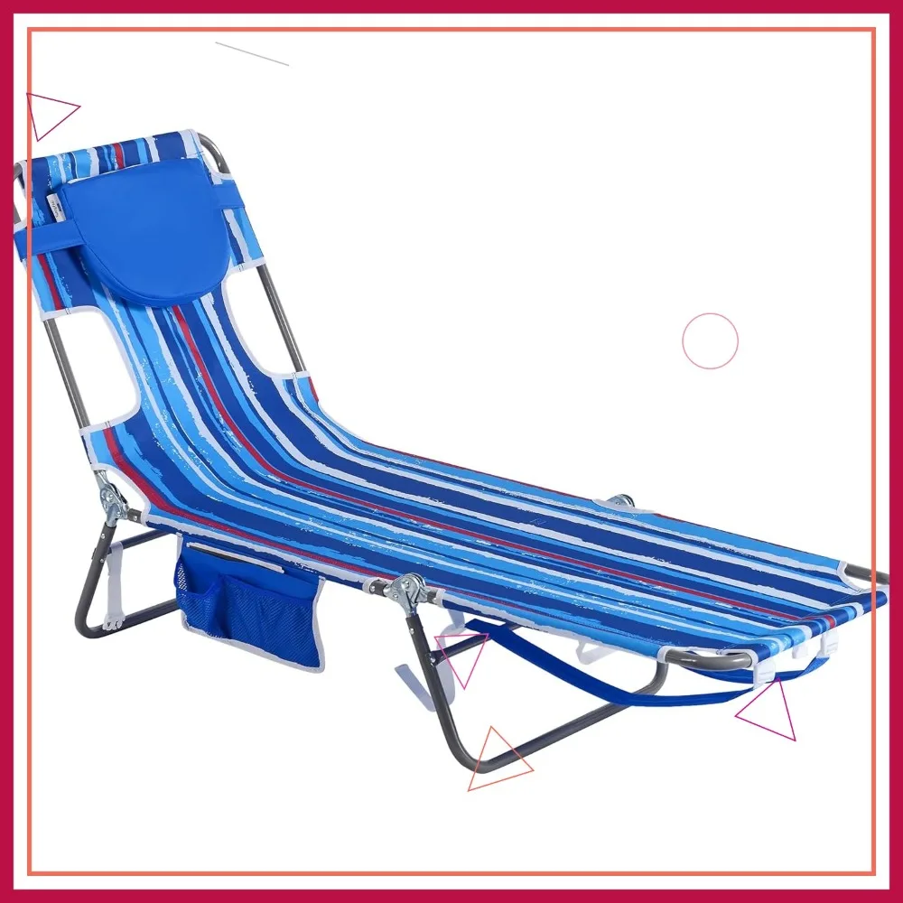 

Portable Reclining Beach Chair with Backpack Straps - Foldable Camping Cot for Outdoor Picnic Lawn Tanning