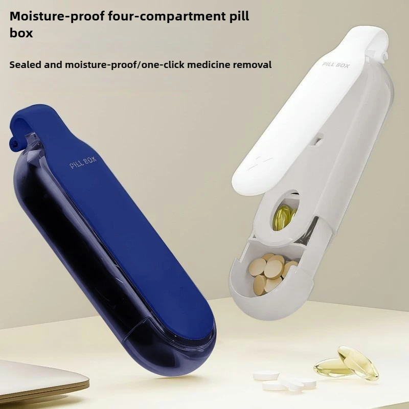 

Mini Compact Portable Sealed Storage Box, Pull-out Moisture-proof Medicine Box,Transparent Four Grid Long Waterproof Plastic Box