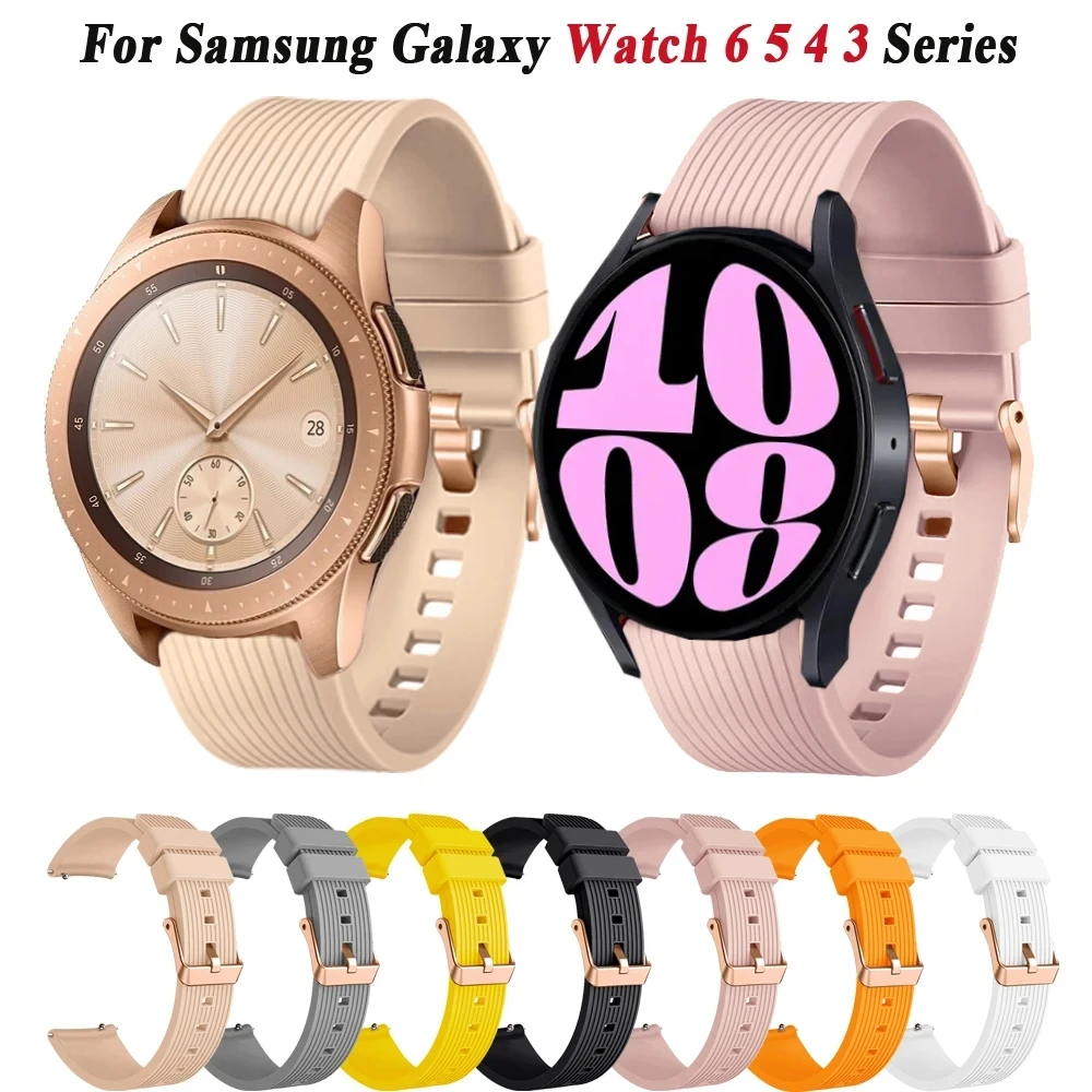 Silicone 20mm Strap For Samsung Galaxy Watch 6/5/4/3 Active 2 40 44mm Watchband Bracelet Galaxy Watch 42mm Rose Gold Buckle Belt