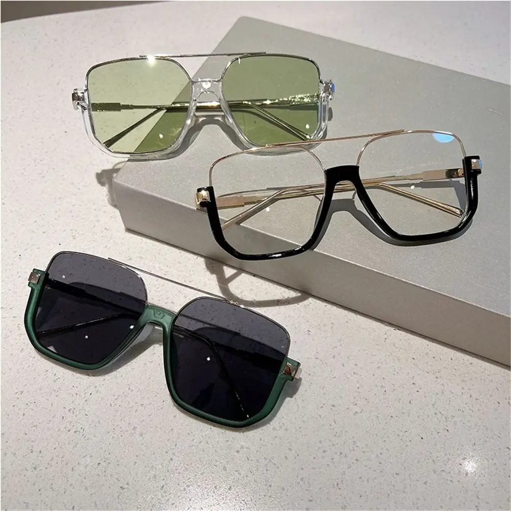1PC Vintage Oversized Sunglasses Fashion Square Shades For Women Men Trendy Popular Half Metal Frame Eyewear UV400 Sun Glasses