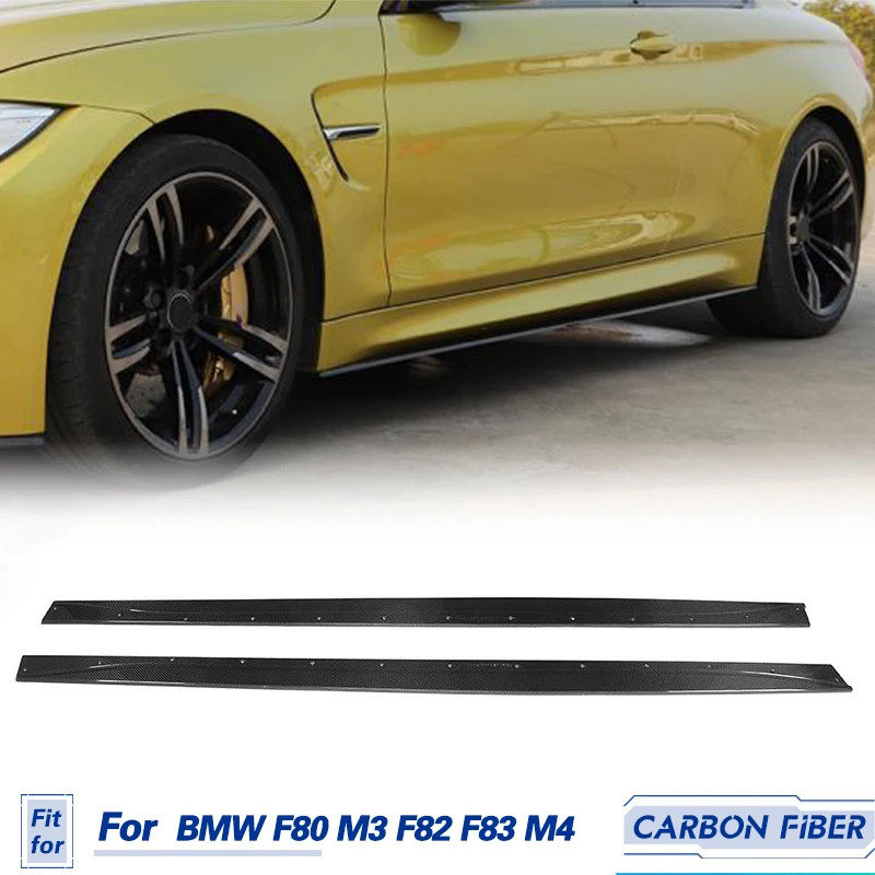 Car Side Skirts Extenstions Lip Apron Carbon Fiber For BMW F80 M3 F82 F83 M4 Sedan Coupe 2014 - 2019 Bumper Kits Side Skirts