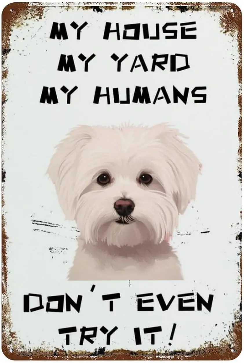 Metal Tin Sign Vintage Maltese Dog My House My Yard My Humans Pet Dog Gift Vintage Plaque Metal Man Cave Bar Pub Club Home  sign