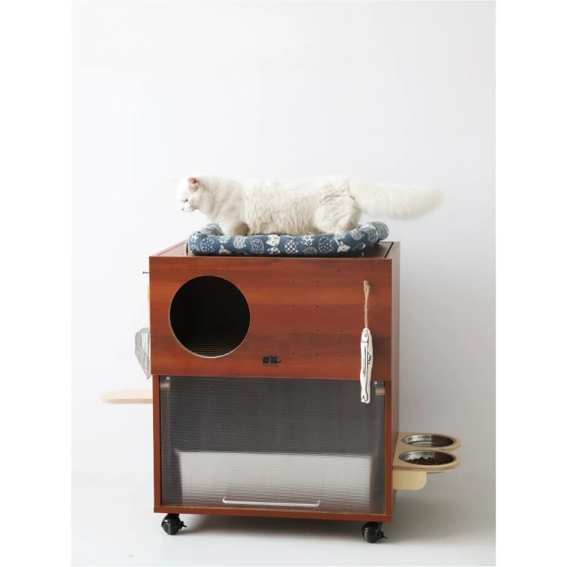 Anti-sand cat toilet double layer, top-in cat litter cabinet deodorant and leak-proof sand oversized cat litter box