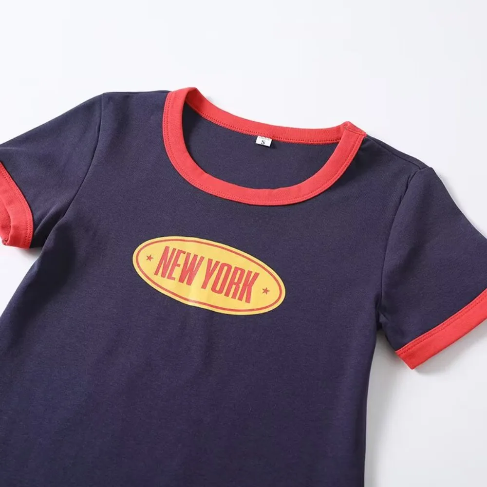 Stylish Contrasting Text T-shirts for Women Varsity Summer Regular Fit Printing T-shirts Casual Round Neck and Short Sleeve Tees