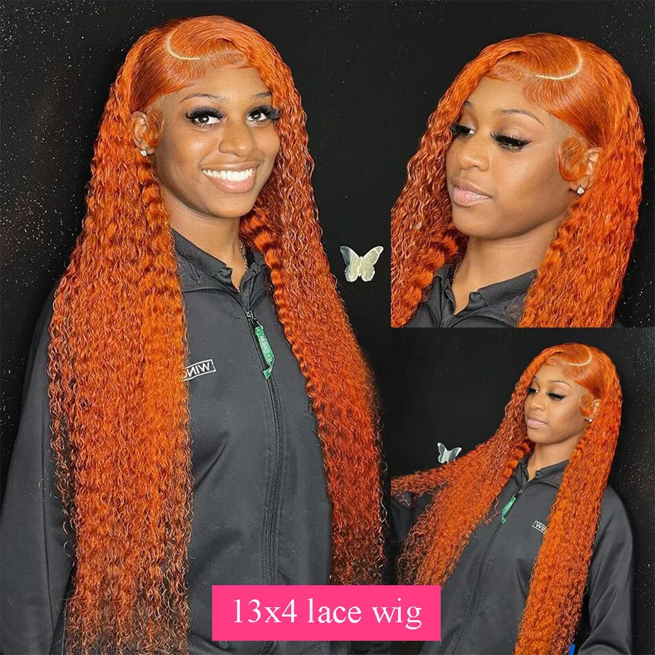 13x6 30Inch Deep Wave Frontal Wig 13x4 HD Lace Front Human Hair Wig Orange Ginger Lace Front Wig Curly Human Hair Wigs For Women